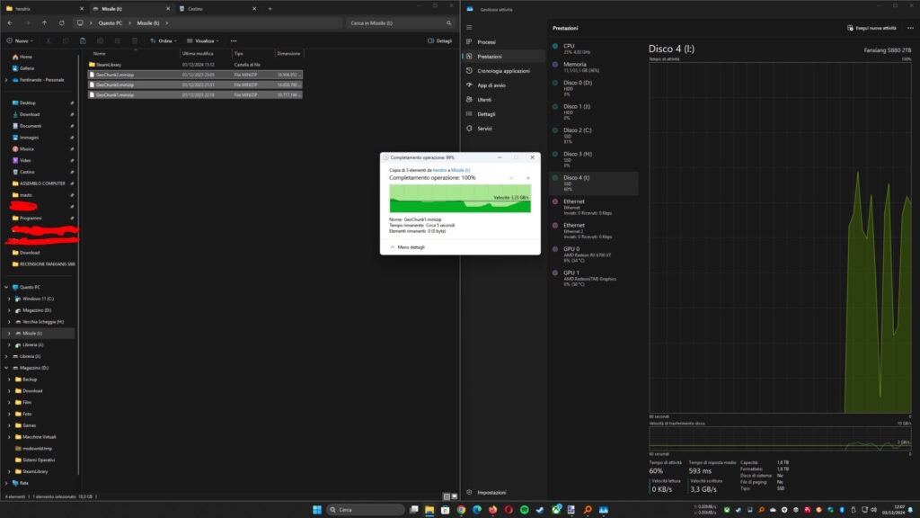 Trasferimento 3 File Oltre i 10GB